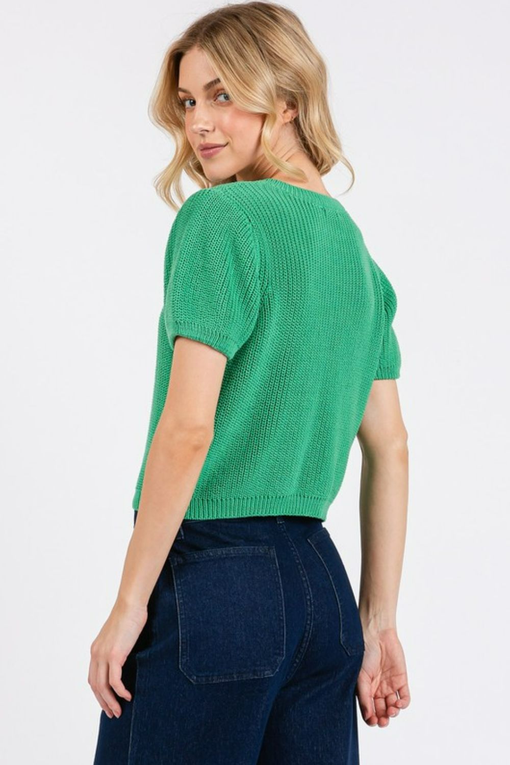Mittoshop V-Neck Short Sleeve Crop Sweater-Very Besty