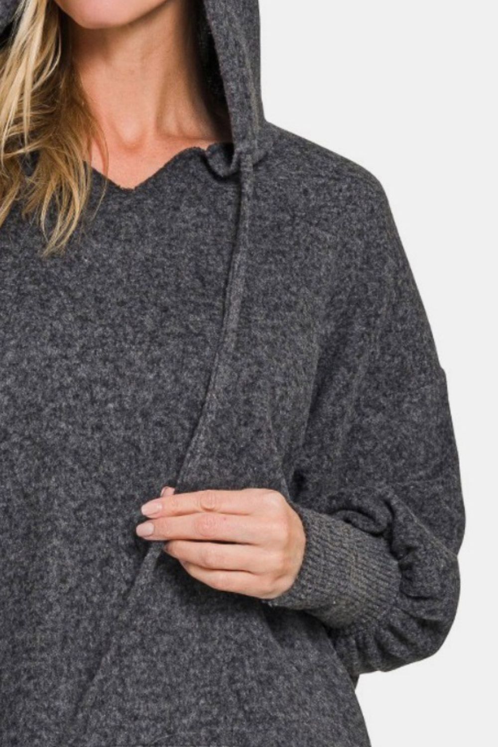 Zenana Brushed Hacci Drop Shoulder Cropped Hoodie-Very Besty