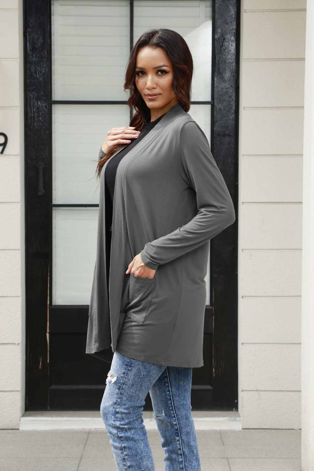 Basic Bae Full Size Open Front Long Sleeve Cardigan with Pockets-Very Besty