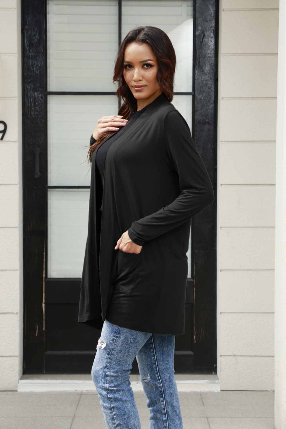 Basic Bae Full Size Open Front Long Sleeve Cardigan with Pockets-Very Besty