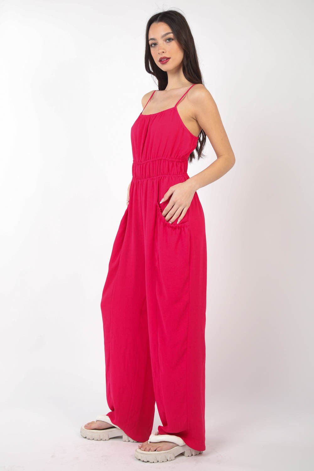 VERY J Pintuck Detail Woven Sleeveless Jumpsuit-Very Besty