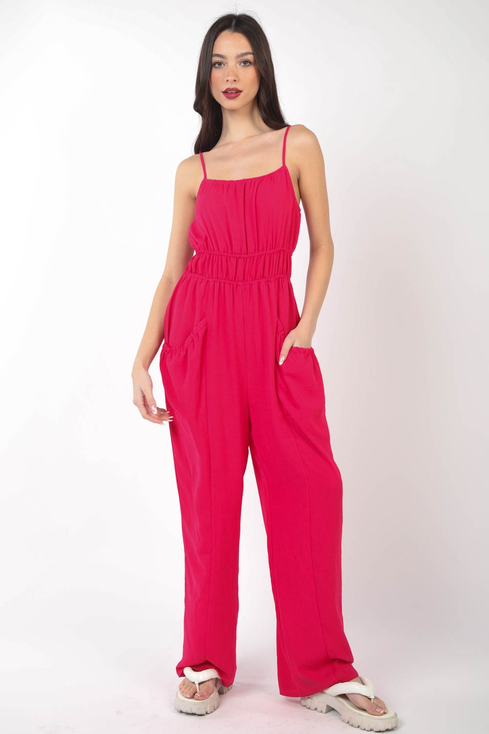 VERY J Pintuck Detail Woven Sleeveless Jumpsuit-Very Besty