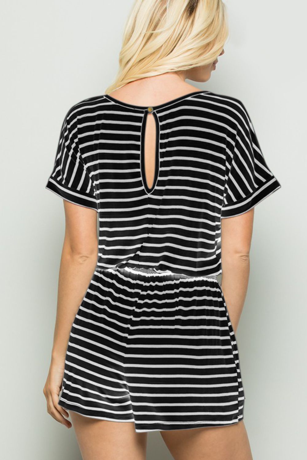 Heimish Full Size Striped Round Neck Short Sleeve Romper-Very Besty
