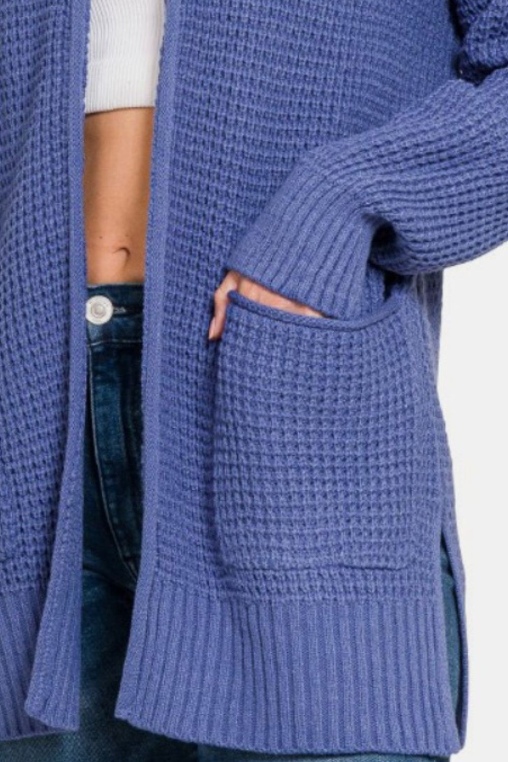 Zenana Waffle Open Front Sweater Cardigan-Very Besty