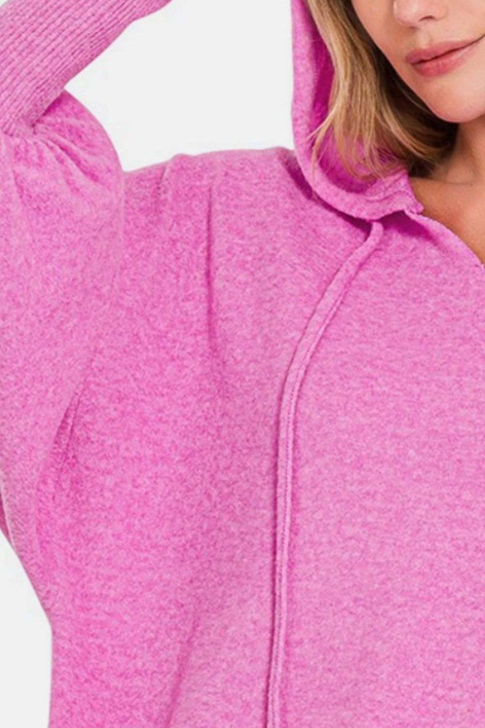 Zenana Brushed Hacci Drop Shoulder Cropped Hoodie-Very Besty