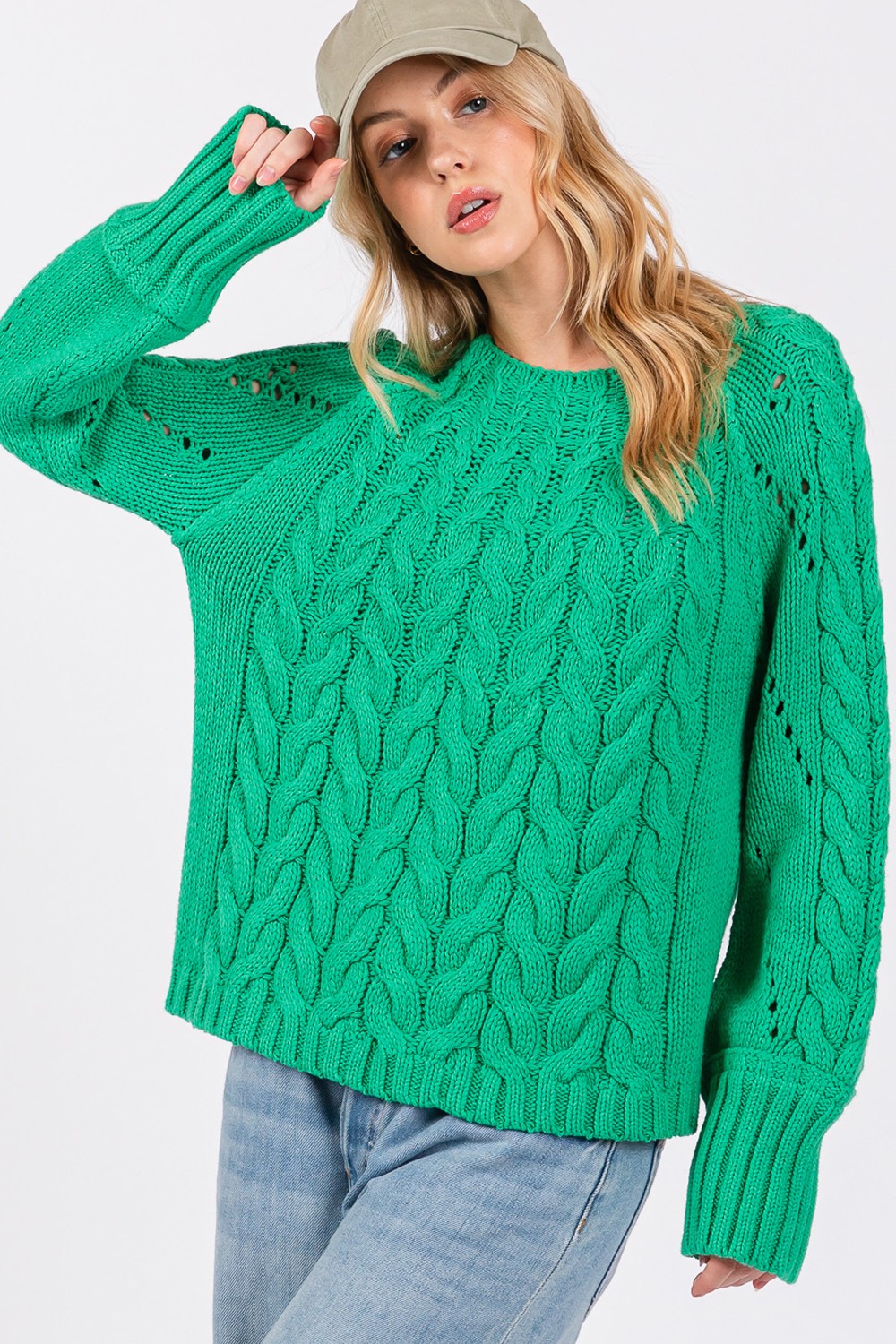 SAGE + FIG Cable-Knit Long Sleeve Sweater-Very Besty