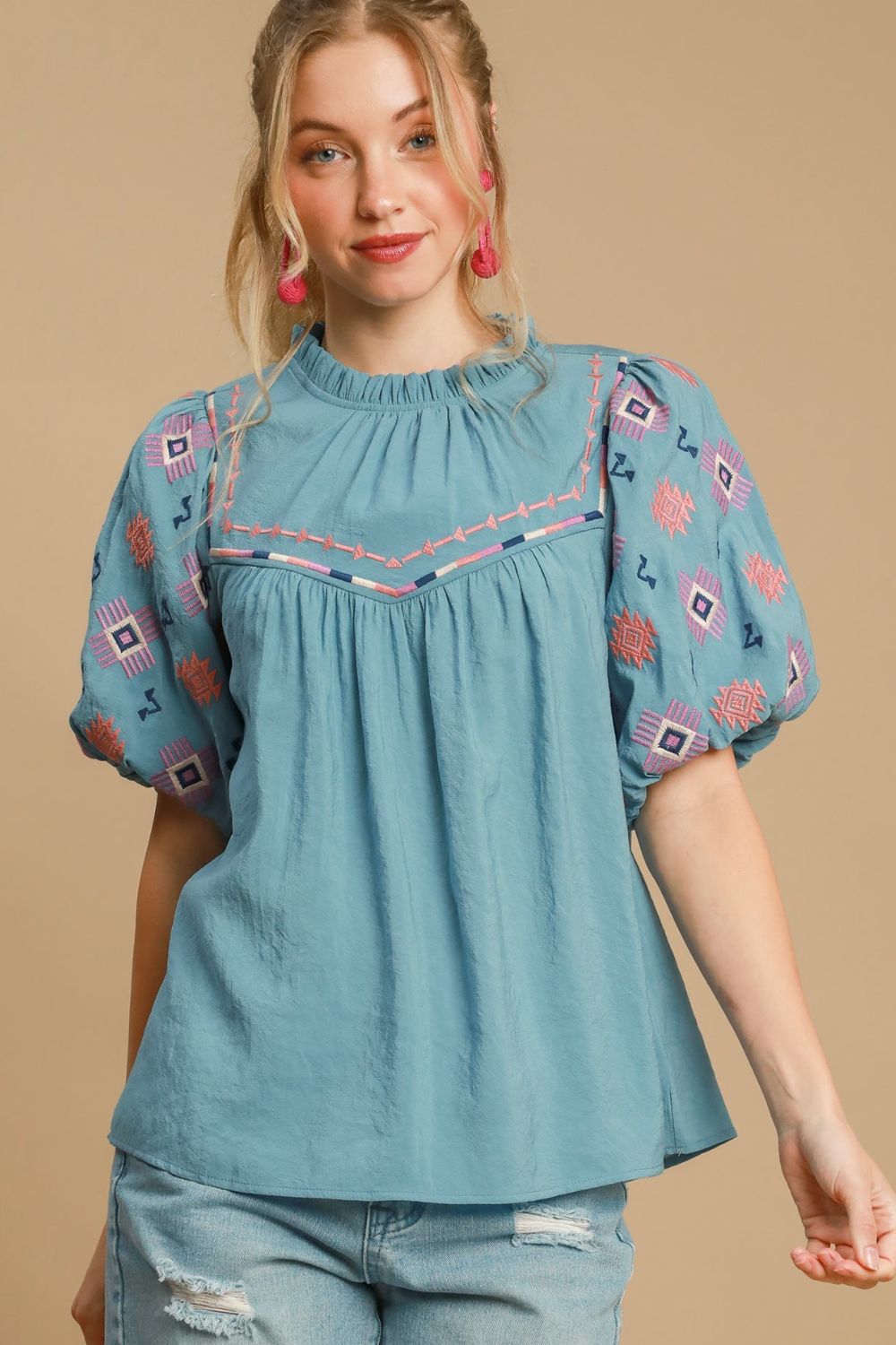 mashu。TODAYFUL Embroidery Puff Blouse Puff Sleeved Embroidered Blouse