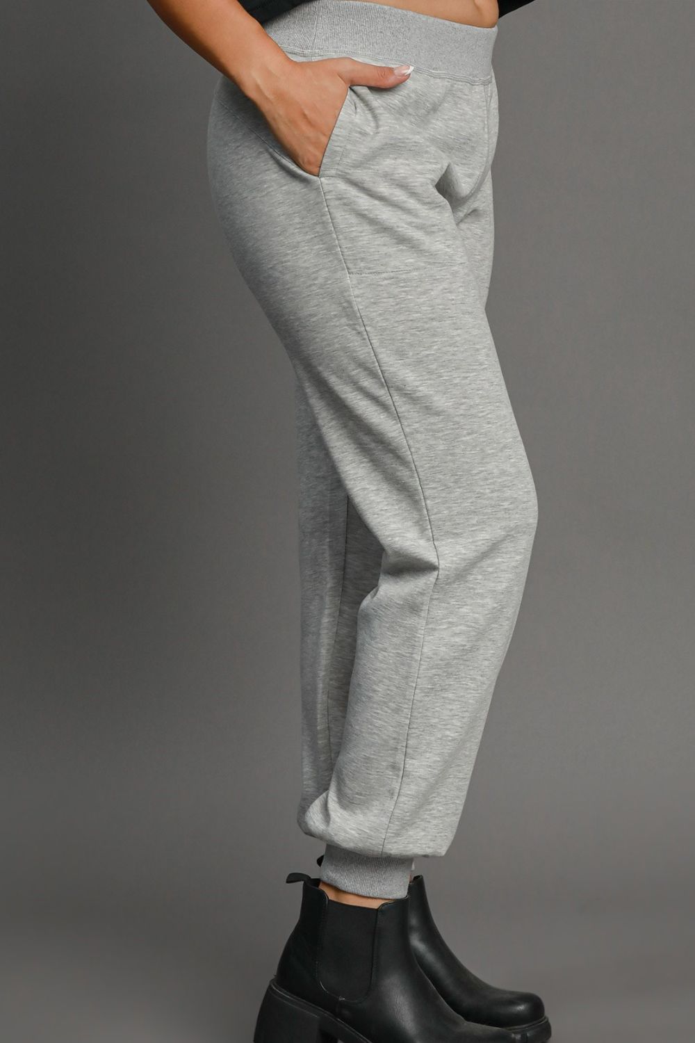 Umgee Full Size High Rise Elastic Waist Knit Joggers with Pockets Plus Size-Very Besty