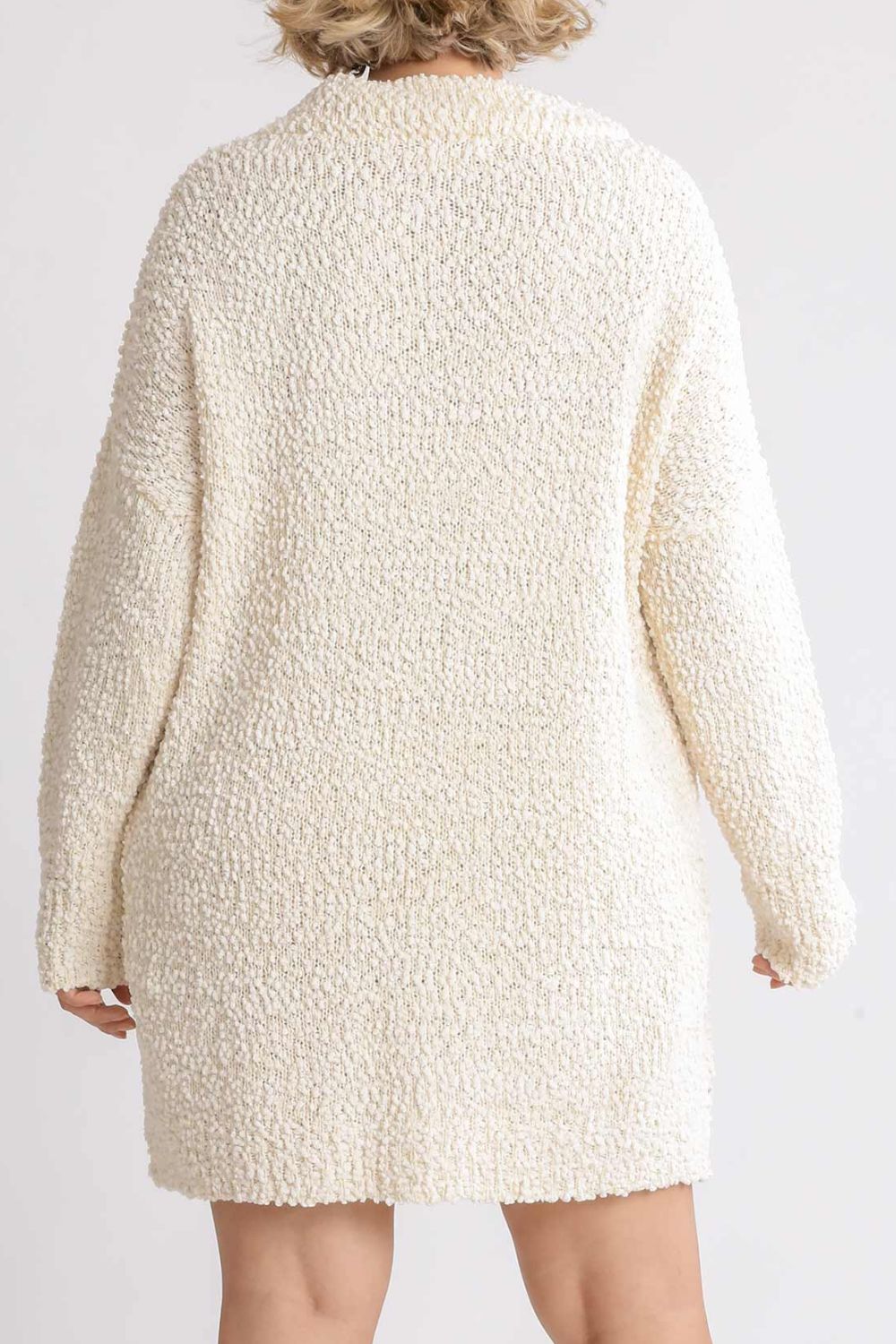 Umgee Full Size High Low Long Sleeve Boucle Sweater Dress Plus Size-Very Besty
