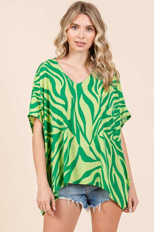 Mittoshop Zebra Print V-Neck Short Sleeve Oversized Top-Very Besty