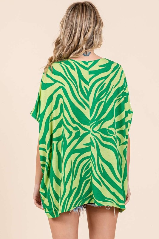 Mittoshop Zebra Print V-Neck Short Sleeve Oversized Top-Very Besty