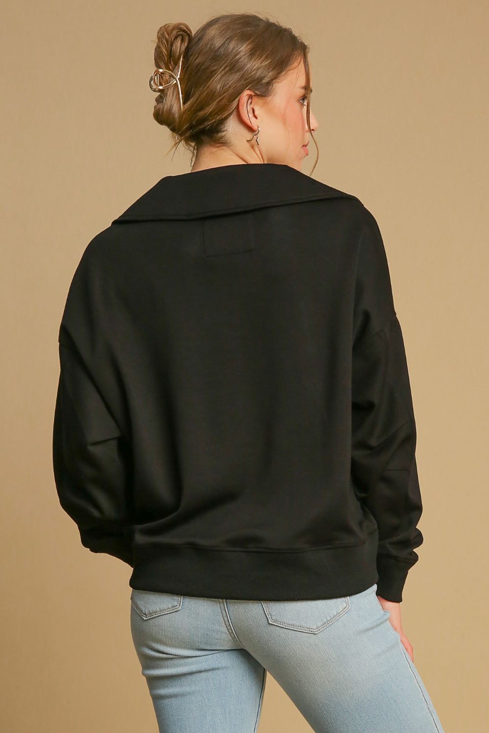 Umgee Johnny Collar Dropped Shoulder Sweatshirt-Very Besty