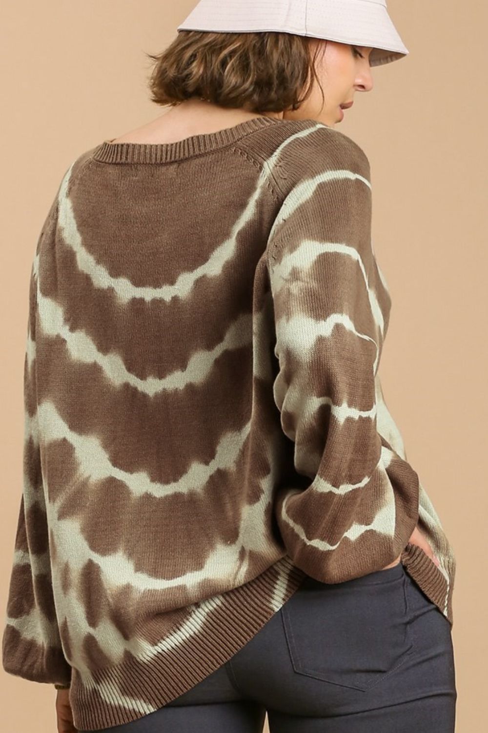 Umgee Full Size Ribbed Hem Tie Dye Round Neck Sweater Plus Size-Very Besty