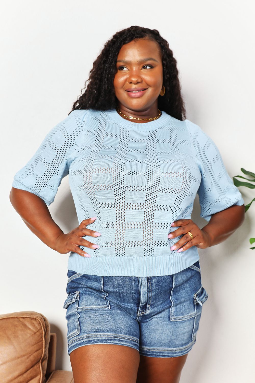 Mandy Ribbed Trim Round Neck Knit Top-Very Besty