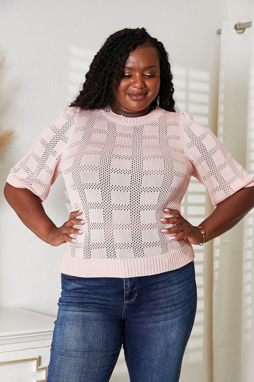 Mandy Ribbed Trim Round Neck Knit Top-Very Besty