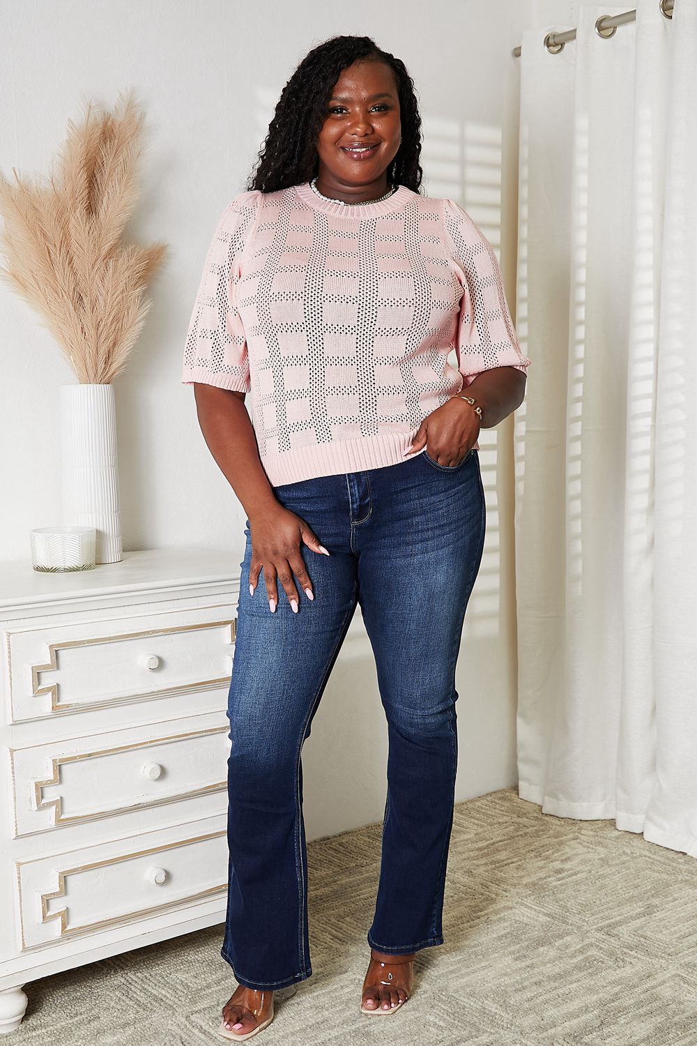 Mandy Ribbed Trim Round Neck Knit Top-Very Besty