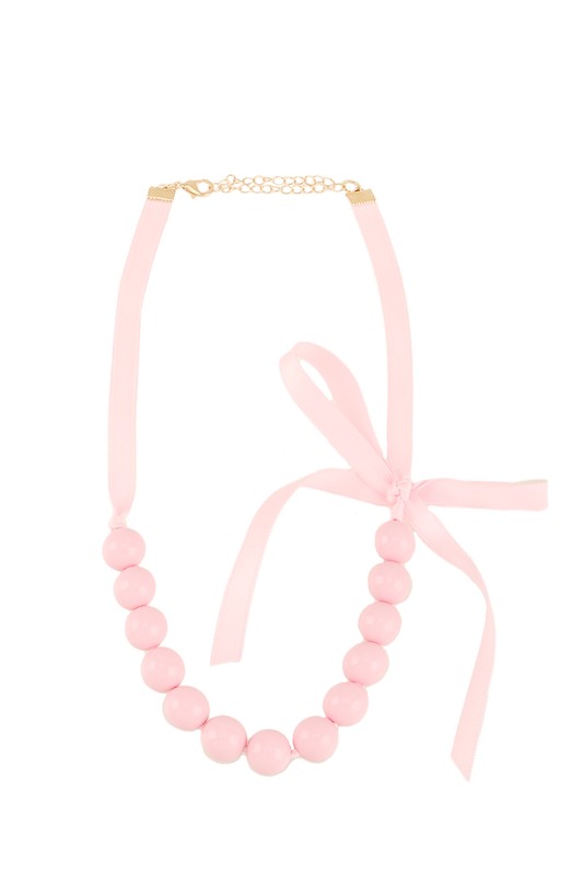 Ribbon and Ball Beaded Necklace-Very Besty