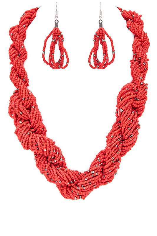 Twisted Seed Beads Statement Necklace Set-Very Besty