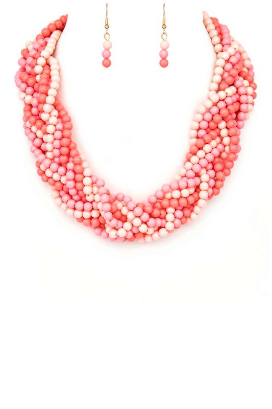 Mix Color Braided Beads Statement Necklace Set-Very Besty
