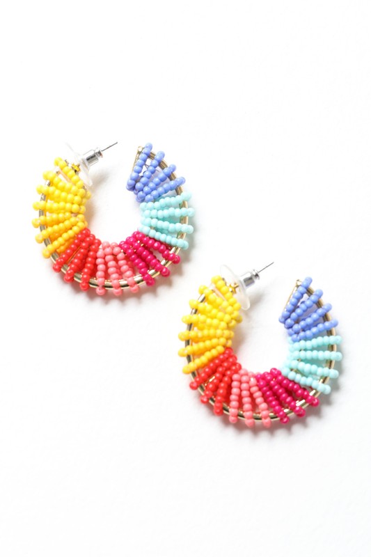 Beaded Rainbow Hoop Earrings-Very Besty